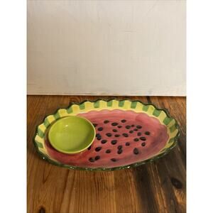 Gibson Melon Delight Bowl•Watermelon Serving Platter & Green Bowl•Summer Kitchen